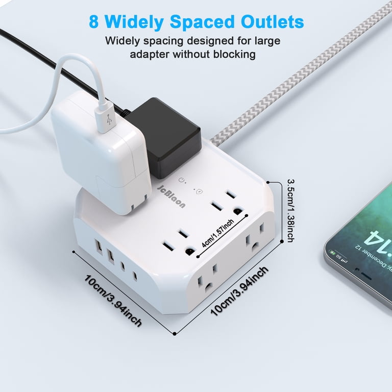 12-in-1 Power Strip with 8 Outlets, 4 USB Ports, 5ft Cord, White photo 6