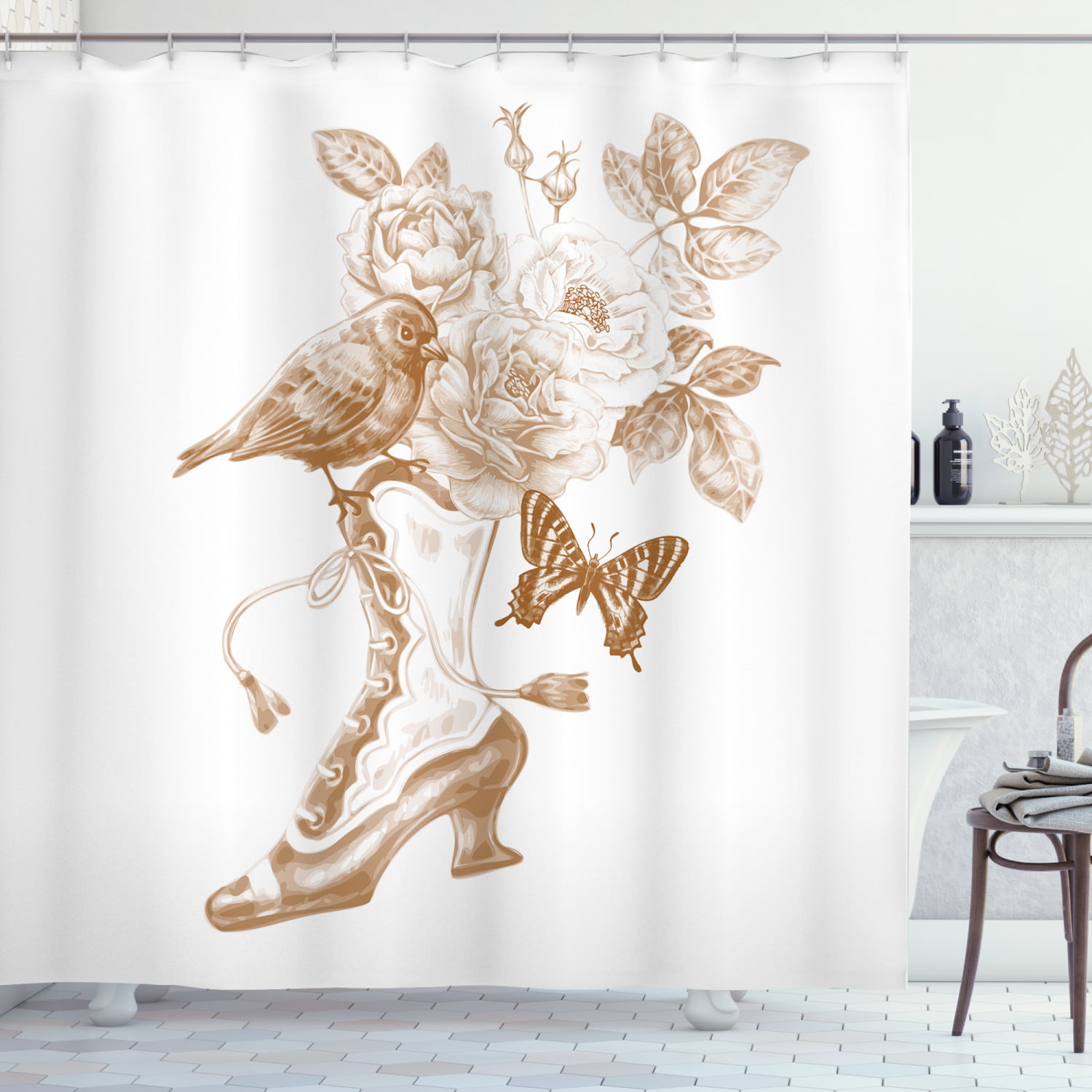Western cowboy boots and hat on white Bathroom Fabric Shower Curtain Set 71inch 