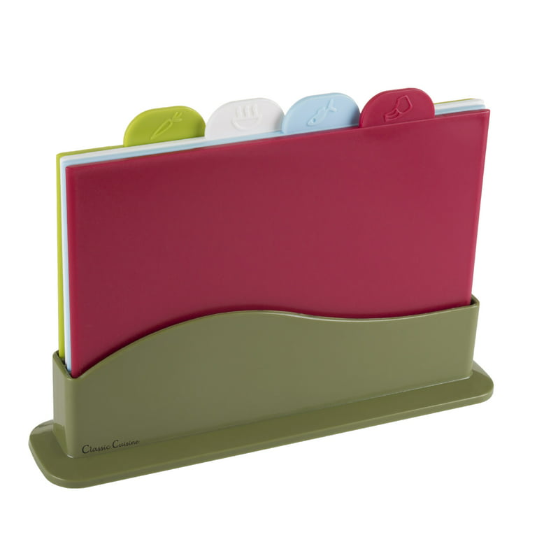  Plastic Cutting Board, Set of 4 with Storage Stand
