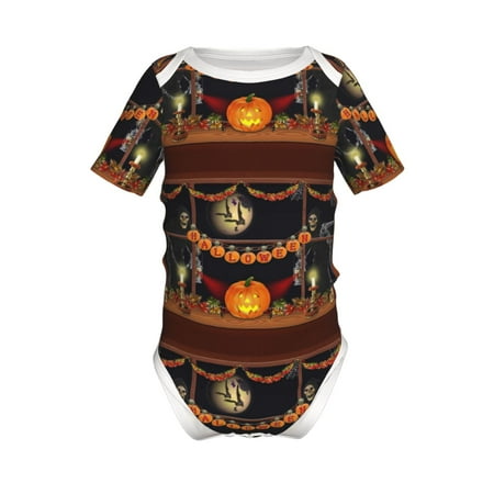 

Jgfou Halloween Decoration Pattern Baby Climbing Bodysuit Unisex Short Sleeve Onesie for 0-12 Months Newborn Outfits with Crotch Snap Design-6 Months