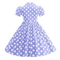 thumbnail image 5 of CAICJ98 Girls Vintage Dresses Kids Polka Dot 50's Dress Short Sleeve Turn-Down Collar Swing Dresses for Toddler Girls Party Dress Purple,3-4 Years, 5 of 7