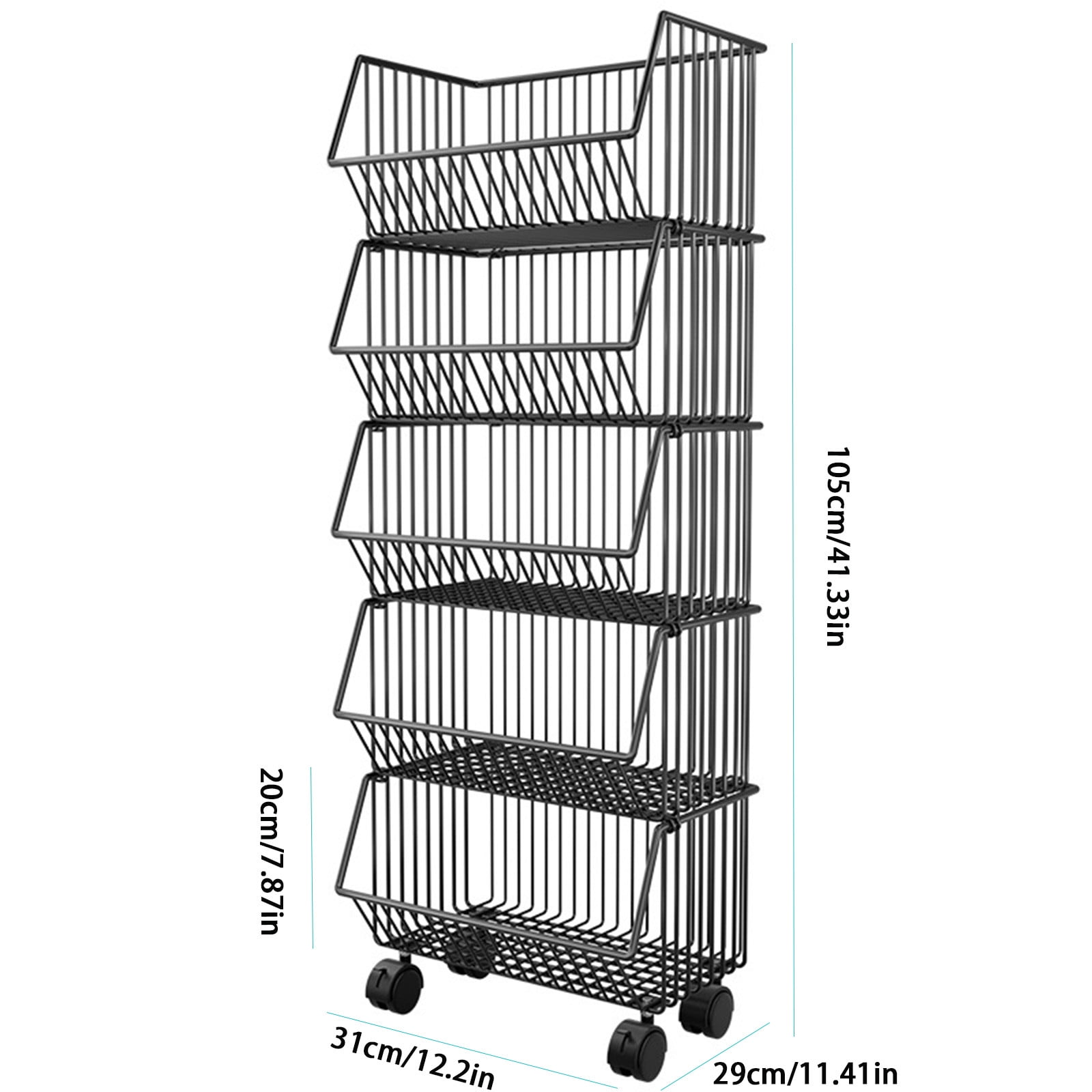 BZPIZ Utility Cart Collapsible Shelves with Wheels, Shelving Units and Storage Rack, Rolling Shelf for Kitchen, Office, Dorm, Living Room