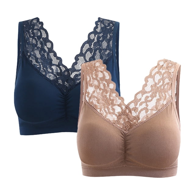 Gibobby Brasier mujer Ropa interior cómoda de talla grande para mujer, sujetador trasero para y mayores, sin anillos de, 2 uds.(BU2,XL)