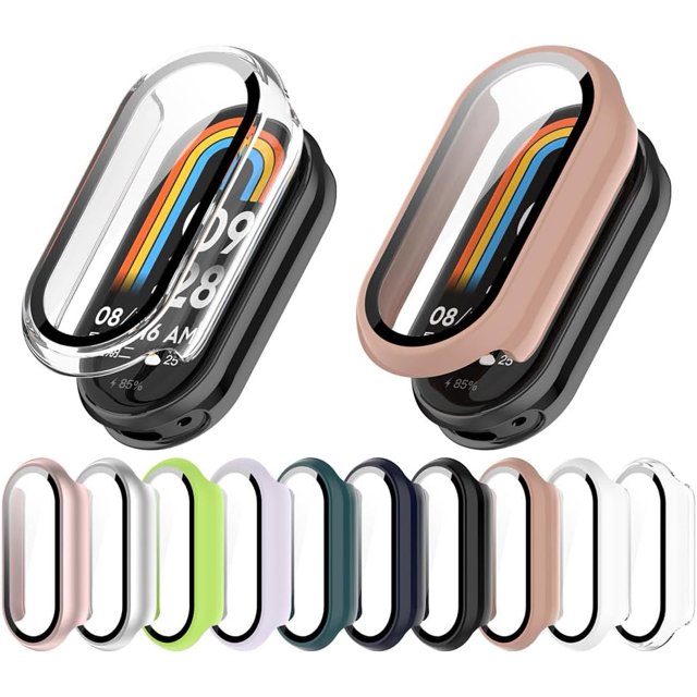 XiHAMA Hard Protective Case with Tempered Glass Screen Protector Compatible with Xiaomi Smart Band 8 9 10/8 9 10 NFC, PC Ultra-Thin All-Around Cover for Mi Band 9 8 10/8 9 10 NFC