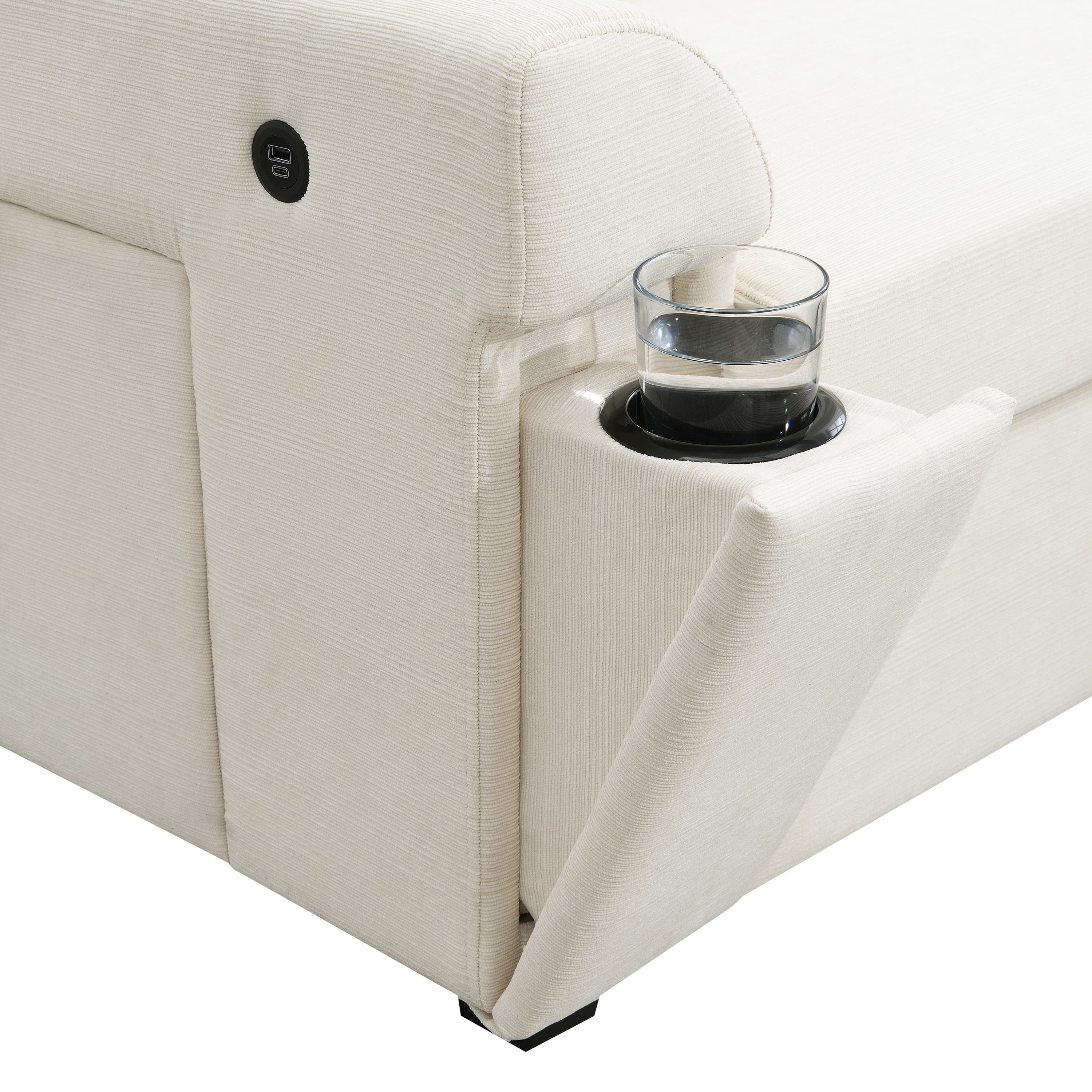 MAYEERTY 128x67" U-Shaped Sectional Sofa - 6-Seat Chenille Couch with Ottoman/Armrest Storage/Cup Holders/USB, Wide Seat for Living Room/Apartment, 2 Colors