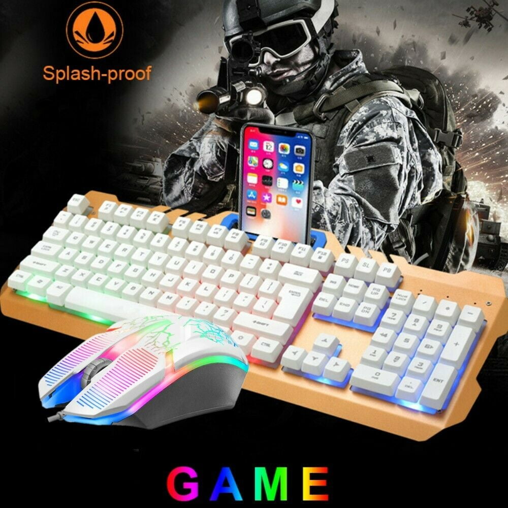 Wired Rainbow Backlit 2000DPI USB Gaming Keyboard Mouse Set Combo with Mice Mat 