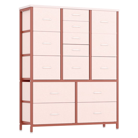 EastVita 15 Drawers Dresser for Tall Dressers & Chests of Drawers, Storage Shelf Organizer Unit with Sturdy Metal Frame, Wood Tabletop, Easy Pull Handle