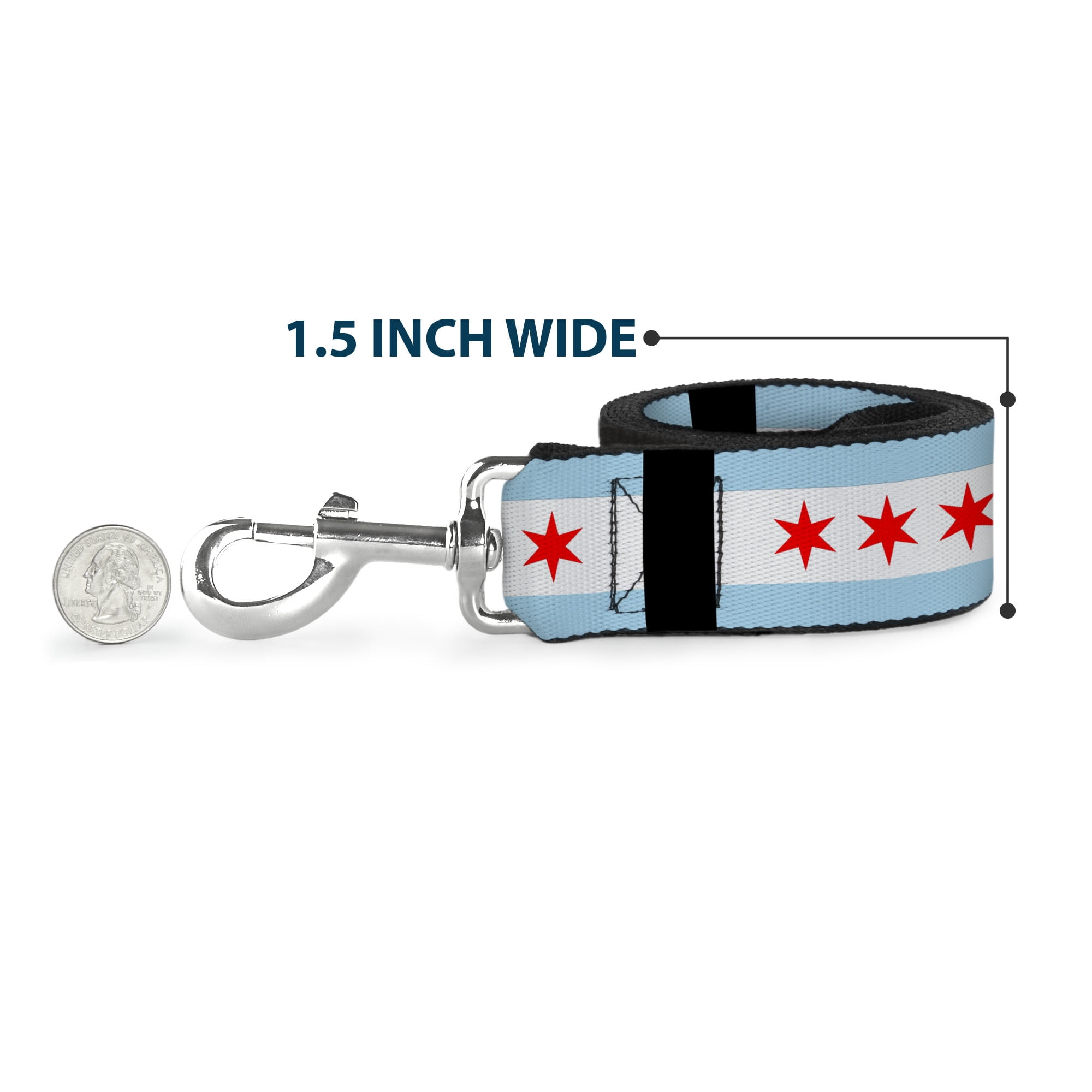 Buckle-Down Pet Leash, Dog Leash, Chicago Flags Black, 6 Feet Long 1.0 Inch Wide