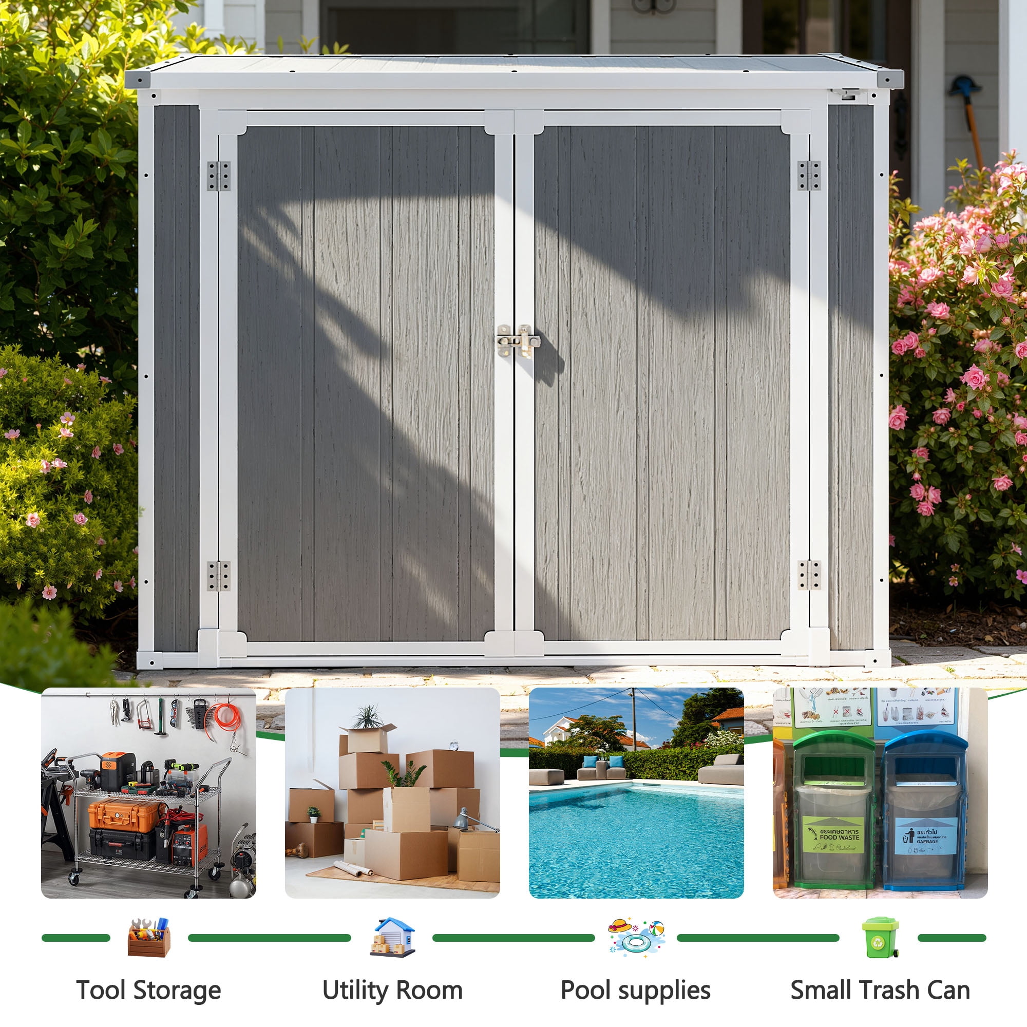 306GAL Outdoor Storage Box, 1170L Patio Deck Box and Resin Shed, Waterproof Storage Cabinet  for Garden Tool Garbage Cans, 3 Doors, Quick Assembly