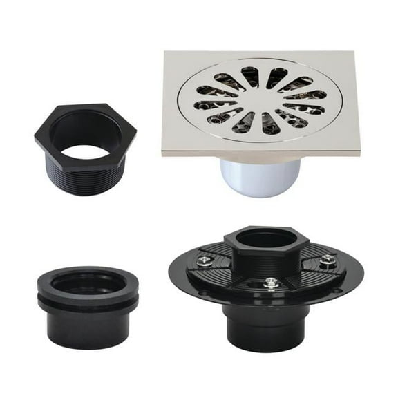 Kingston Brass BSFK4161PN Watercourse 4" Square Brass Shower Drain, Polished Nickel