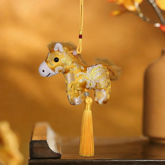 Chinese Style Horse Plush Pendant,Year of the Horse Tassel Ornament,Brocade Fabric Car Hanging Decor,Aromatic Sachet Design,Festive Blessing Gift,Home Car Multi-Scene Ornament