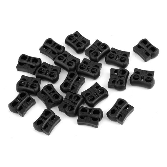 Unique Bargains 20 x Black 5mm Dia Dual Eyelet Lanyard Fastener Toggles Plastic Cord Locks