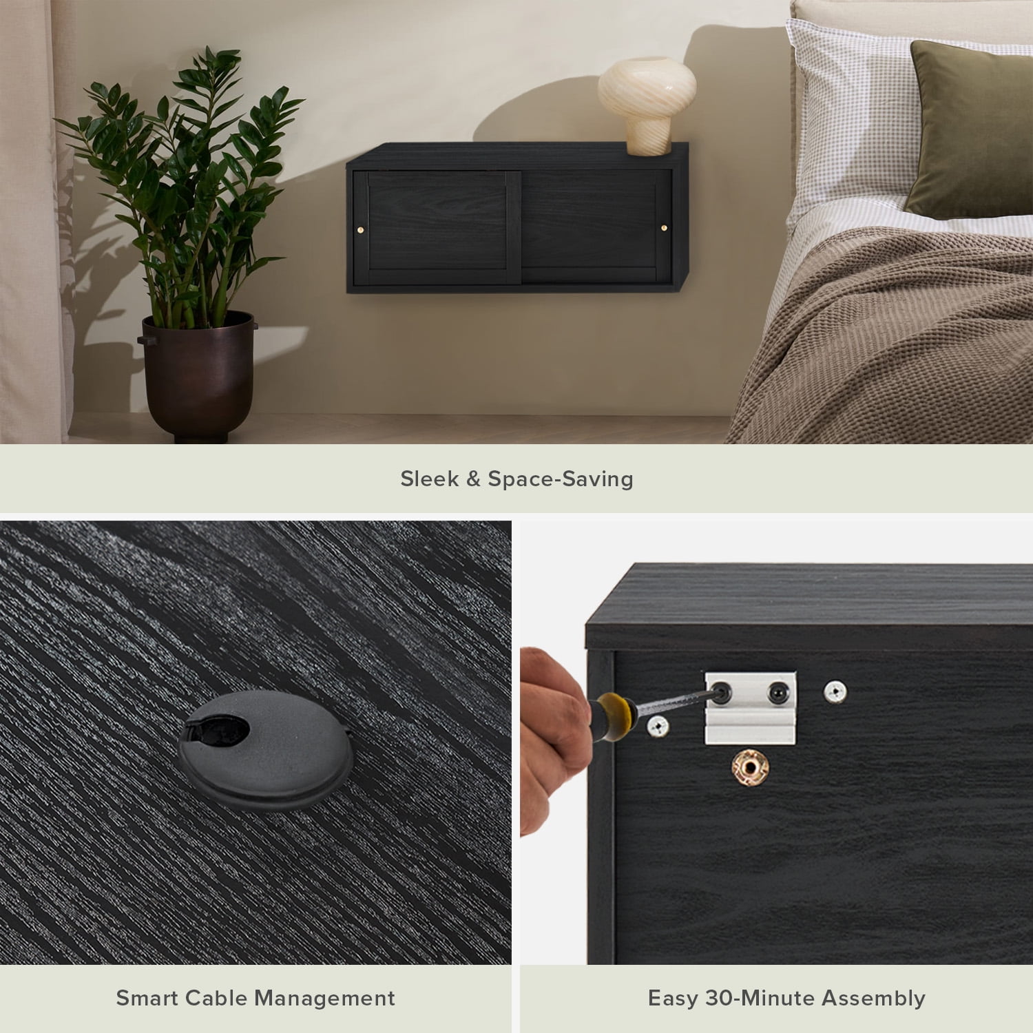 Mopio Lauren 31" Floating TV Stand, Wall-Mounted Media Console with Storage, Modern Farmhouse Entertainment Center