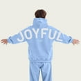 thumbnail image 2 of WTOBBY Women's Colorblock Sweatshirt Long Sleeve Casual Comfortable Loose Lightweight Pullover with JOYFUL Letter Print, Fashionable and Comfortable for Women's Wardrobe,Blue L, 2 of 5