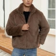 thumbnail image 5 of RYDCOT Mens Faux Fleece Jacket Fluffy Coats Lapel Collar Long Sleeve Full Zip Outerwear Winter Warm Cardigans Jacket Brown, 5 of 9
