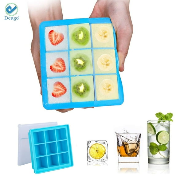Deago Ice Cube Trays (Set of 2), Silicone Square Ice Cube Molds with Lids Whiskey Ice Ball Maker for Cocktails & Bourbon - Reusable & BPA Free