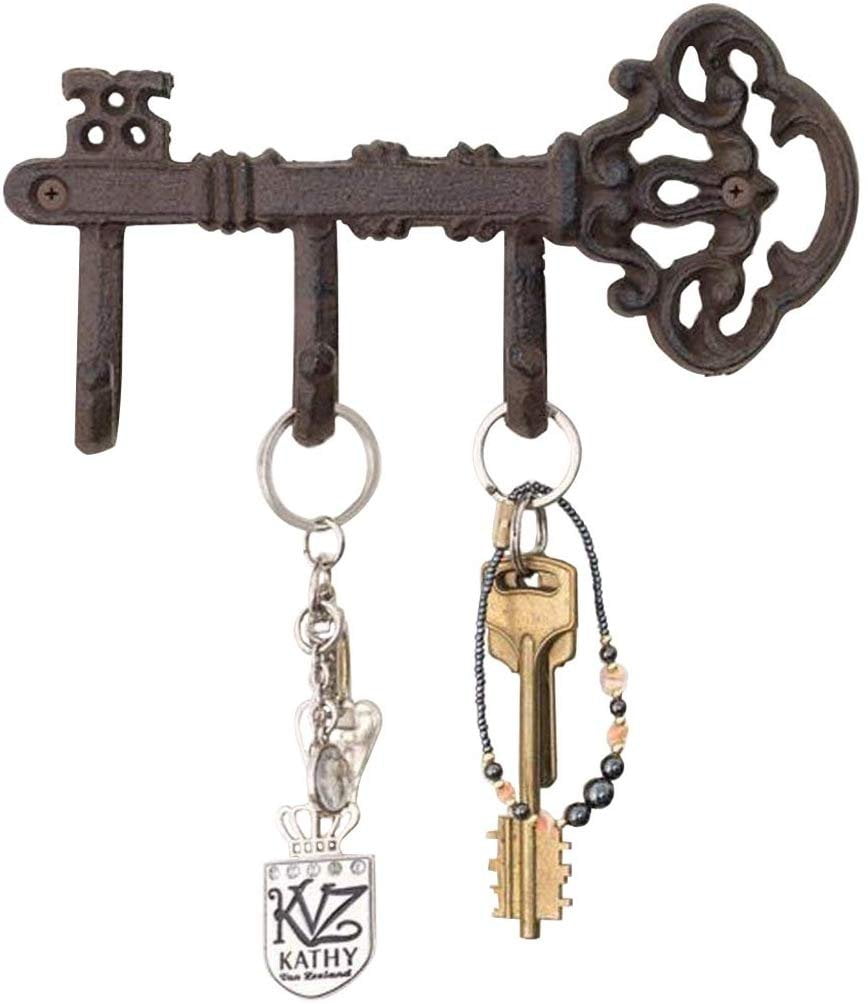 Decorative Vintage Rustic Key Hanger with 3 Hooks Hendson Key Holder Wall Mounted Cast Iron Farmhouse Decor Keys Holder 8.75 x 3.5 Inches with Matching Screws and Anchors Antique Black