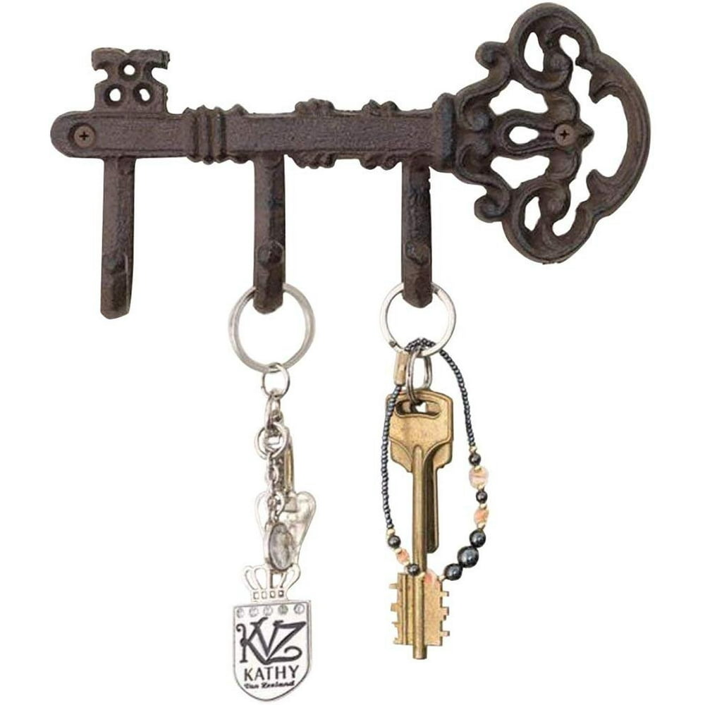 Decorative Wall Mounted Skeleton Key Holder Vintage Key with 3 Hooks