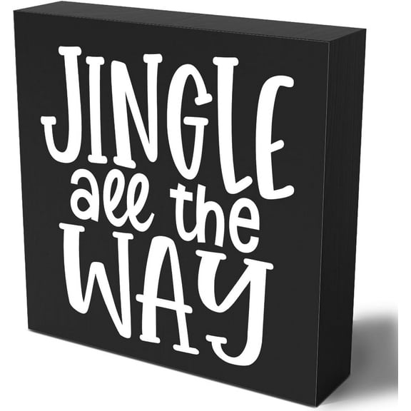 Zomyto 7"x7" Funny Christmas Wooden Box Sign Plaque Jingle All the Way Black Wood Box Sign