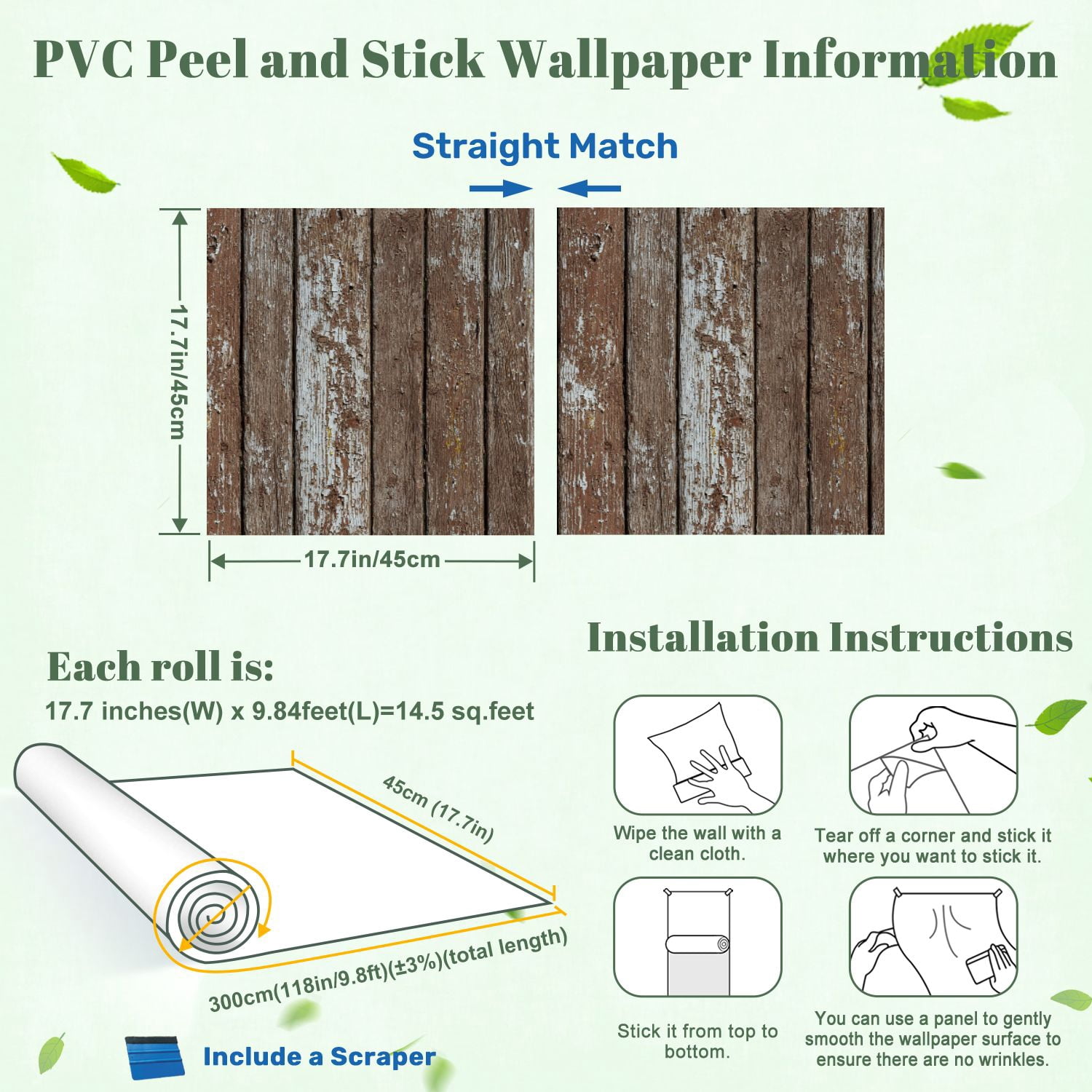Peel and Stick Wallpaper Weathered Wooden Planks Peeling Paint Rustic Texture 17.7in x 118in Contact Paper Removable Self Adhesive Wall Mural Wall Decor for Bedroom Kitchen Cabinets
