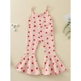 thumbnail image 2 of 0-5Y Toddler Baby Girl Valentine's Day Outfit Knitted Ribbed Love Heart Halter Bell Bottom Romper Jumpsuit, 2 of 7
