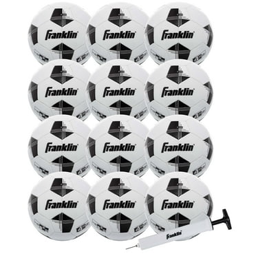 Franklin Sports Competition 100 Soccer Balls - 12 Pack Deflated with Pump - Size 4 - White/Black
