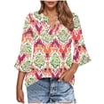 thumbnail image 1 of Atogsazn Chemises pour Femmes Été Manches 3/4 Hauts Habillés Décontractés Blouses Plissées Col en V T-Shirts Roses P Mode, 1 of 6