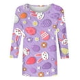 thumbnail image 4 of TrendVibe365 Womens 3/4 Sleeve Tops Plus Size Easter Easter Eggs Bunny Rabbit Flower Holiday Gifts Shirts Crew Neck Pullovers 3/4 Sleeve Tees Spring Cute Happy Blouse Clothes Purple 4XL(US=16), 4 of 4