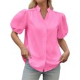 thumbnail image 6 of Womens Puff Sleeve Button Down Shirts Cotton Pleated Loose Fit Tops Summer Dressy Casual Blouses, 6 of 8