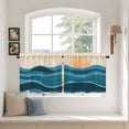 thumbnail image 3 of Teal Waves Tier Curtains, Watercolor Sun Turquoise Ombre Light Filtering Kitchen Curtains, 2Pcs Rod Pocket Half Window Treatments Panels for Sink Cafe Cabinet Camper 27.5x36 Inches, 3 of 9