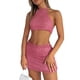 thumbnail image 3 of VISgogo - Traje de falda de punto para mujer, color sólido, sin mangas, con lazo en la espalda, tops cortos con cuello halter y minifalda de verano VISgogo  moda, 3 of 9