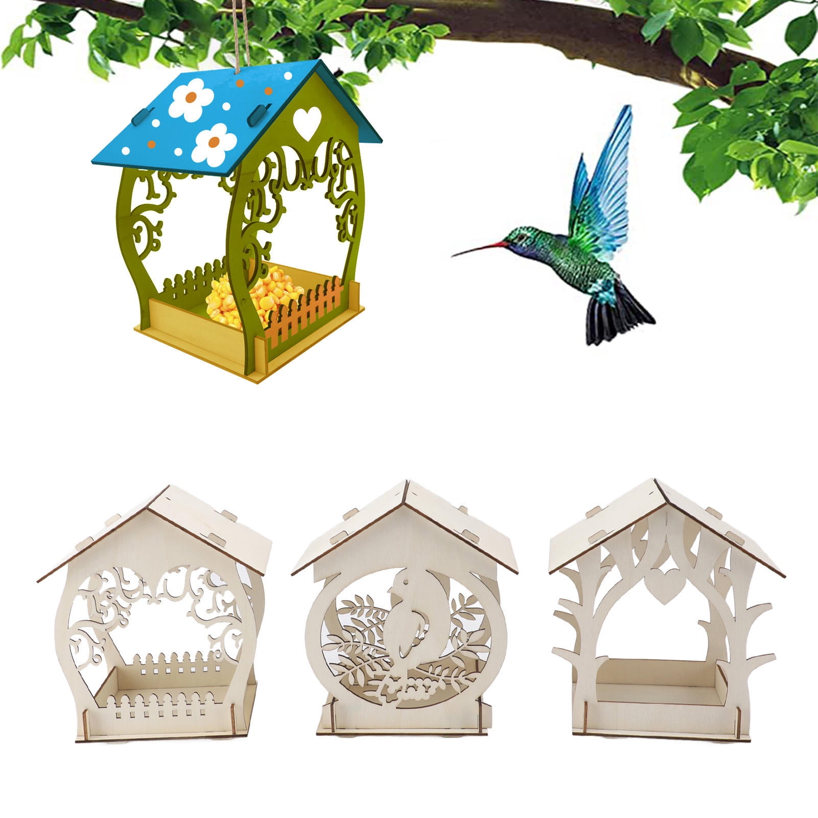 LAZIOEGR DIY Wooden Bird Feeder Kit – Paintable, Hang‑On Birdhouse for Kids, Indoor/Outdoor Use, Holiday Gift Idea