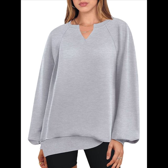 Sudaderas de Mujer, Camisetas de Larga con Cuello en V, Camisetas Básicas Informales para Otoño e Invierno. Gris XL