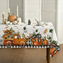 Fall Tablecloth 60×84 Inch Rectangular, Thanksgiving Autumn Harvest Orange Truck Gnome Pumpkin Black and White Buffalo Plaid Table Cover for Party Picnic Dinner Decor