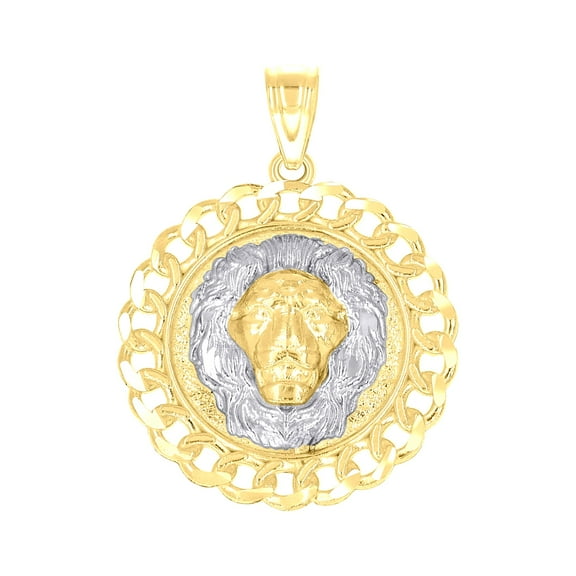 10k 10kt Two-Tone Gold Lion Face Leo Animal Medallion Charm Pendant