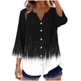 thumbnail image 2 of Fewfanhot Women 3/4 Sleeve Blouse, Notched V‑Neck Button Front Tunic Top, Loose Fit Casual Shirt for Ladies, 2 of 6