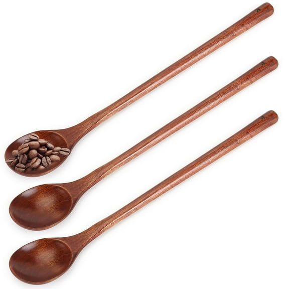 Gustave 3PCS Wooden Cooking Spoons 13 Inch Long Handle Wood Spoon Set Nonstick Kitchen Utensils for Cooking Stirring Serving Mixing