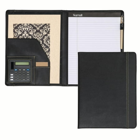 Samsill Professional Slimline Padfolio with Calculator, 8.5"x11" Writing Pad Included, Black