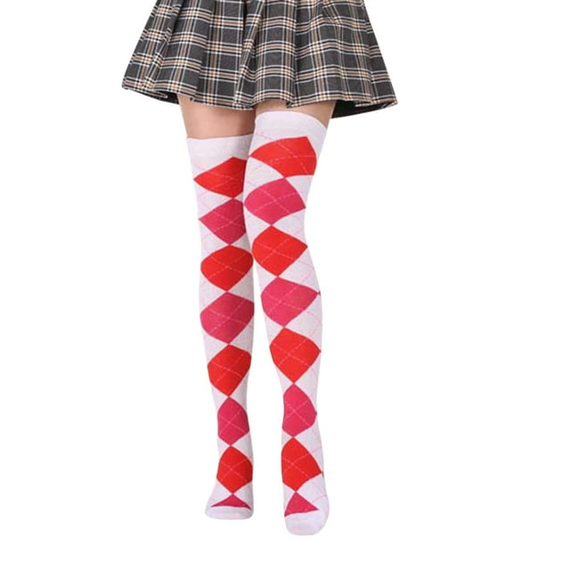 Chaussettes au-Dessus du Genou pour Femmes à Carreaux Diamant, Haute Élasticité, Mode, Aguichant, Chaussettes au-Dessus du Genou, Bas, Bas de compression Multicolores