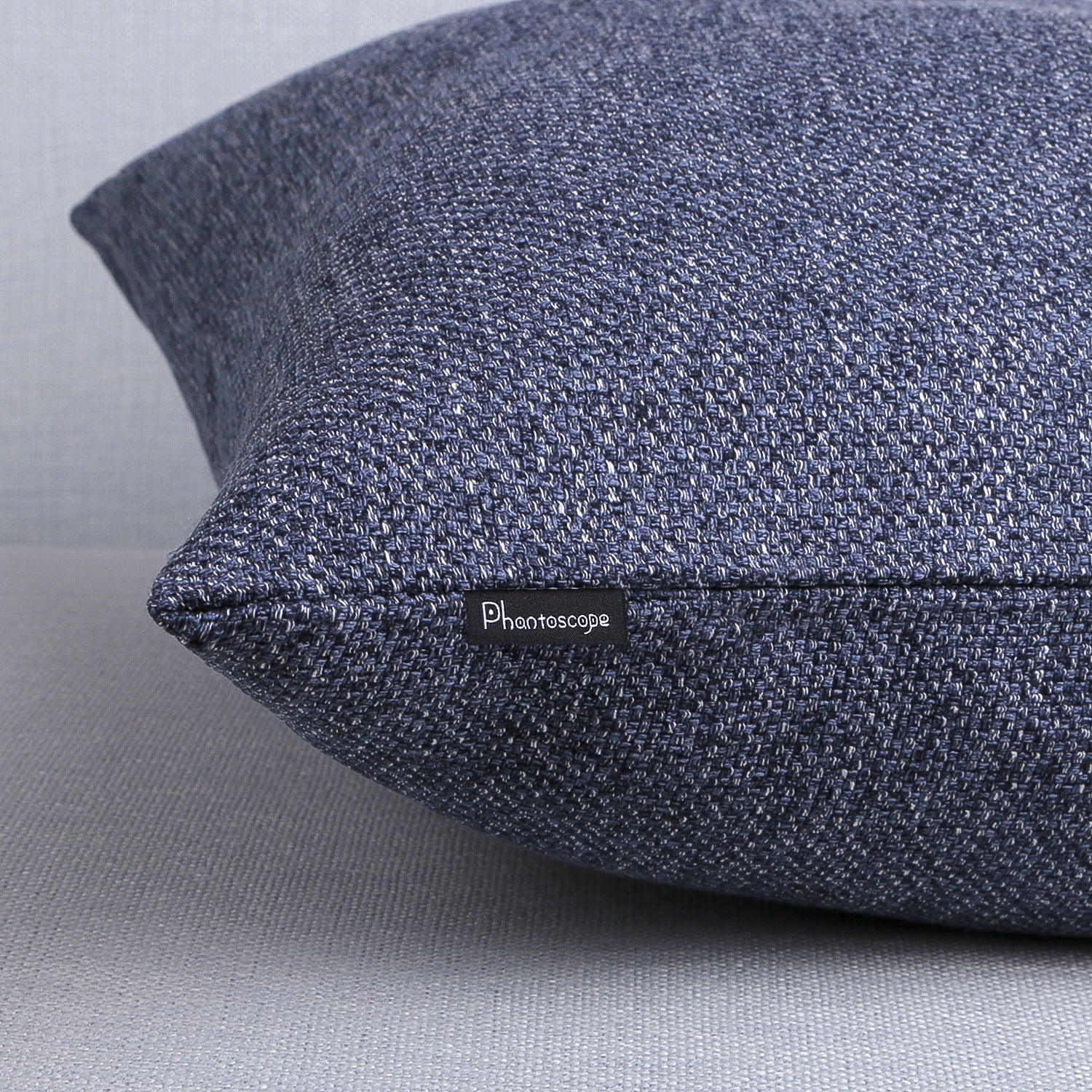 Phantoscope Triple Buttons Cotton Blend Series Farmhouse Square Decorative Throw Pillow Cusion for Couch, 20" x 20", Navy Blue, 2 Pack