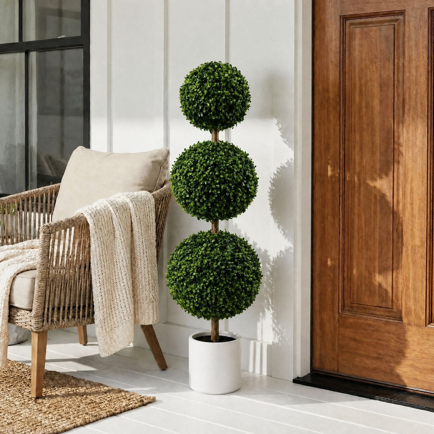 Easy4Home 4FT Artificial Triple Ball Boxwood Topiary Tree Potted Faux Floor Plant – Ready to Display