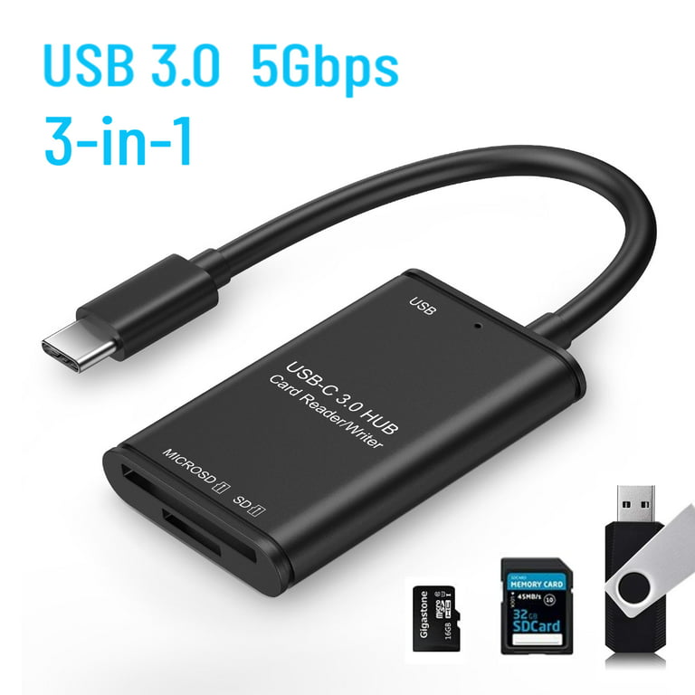 Kiks det sidste Tentacle USB C to SD Card Reader, TSV 3-in-1 USB C 3.0 Hub Memory Card Adapter with  SD, Micro SD, USB 3.0 Ports for iPad Pro, Chromebook, XPS, More USB C  Devices - Walmart.com