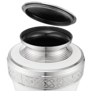 Reminded Cremation Memorial Urn for Human Ashes, Silver and White Adult Brass Funeral Urn with Velvet Bag