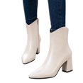 thumbnail image 7 of HAPIMO Women Ankle Boots Pointed Toe Chunky Block Heel V‑shaped Top Opening Zipper Faux Leather For Dating Dinner And Daily City Outings Beige 37, 7 of 7