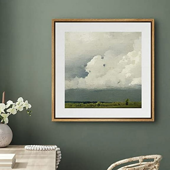 PixonSign Framed Canvas Wall Art Storm Clouds Over Green Countryside Field Print Nature Landscape Fine Art Farmhouse/Country Minimal Artwork for Living Room, Bedroom, Office - 24"x24" Natural