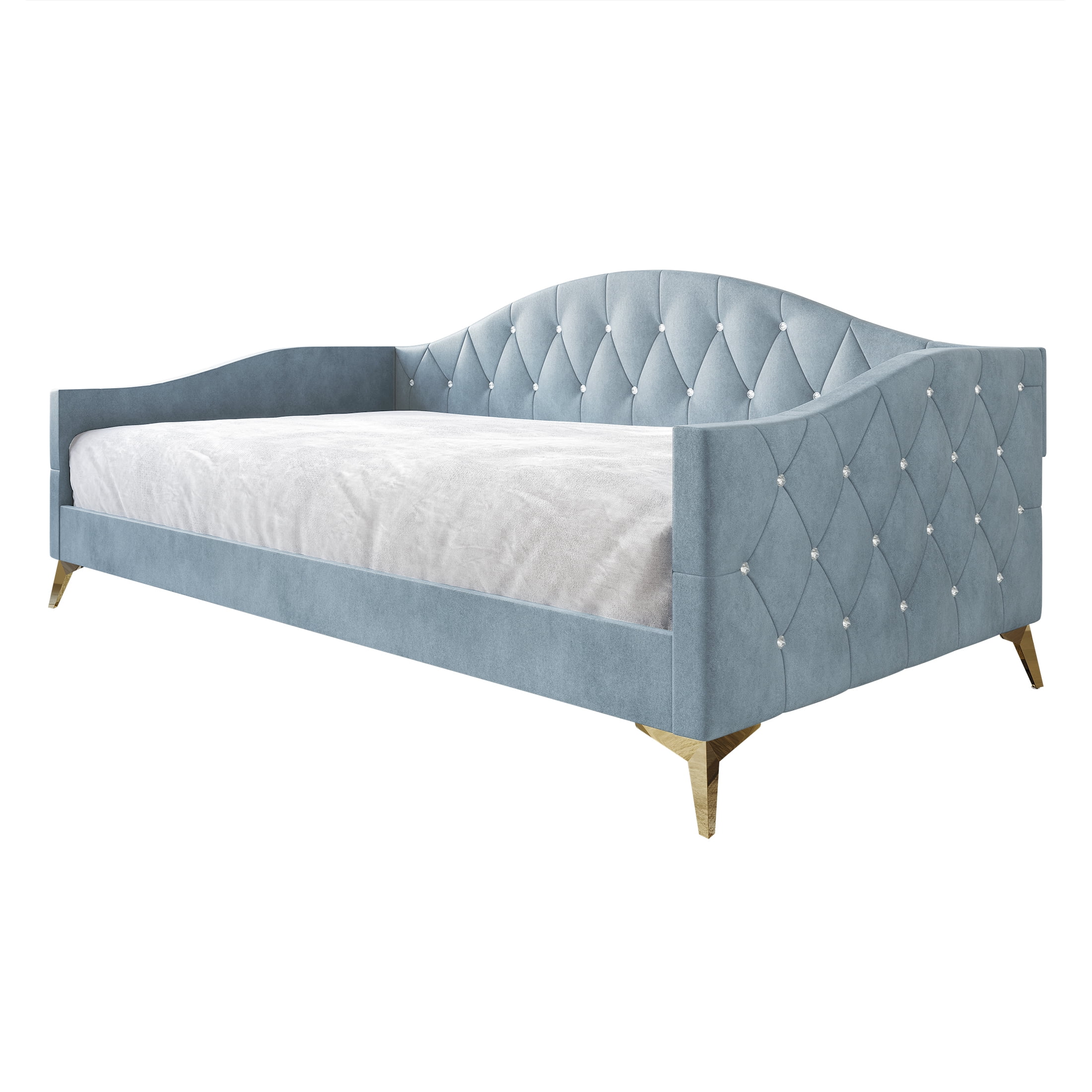 Castle Place Modern Camelback Silhouette Upholstered Tufted Twin Daybed, Light Blue