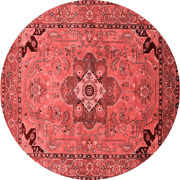 Ahgly Company Machine Washable Indoor Round Oriental Red Industrial Area Rugs, 3' Round