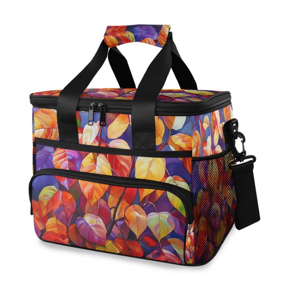 Red and Orange Autumn Leaves Insulated Lunch Bag 15L Cooler Box for Women Men Work Camping Beach Travel