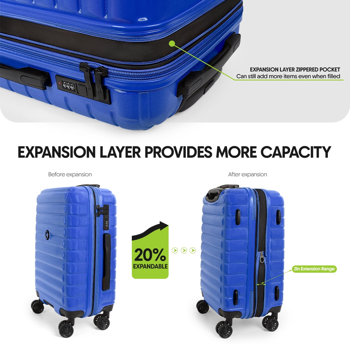 29 Inch Hardshell Large Checked Luggage for Travel,Lightweight Expandable Suitcsae with Spinner Wheels and TSA Lock,LA13601-Blue
