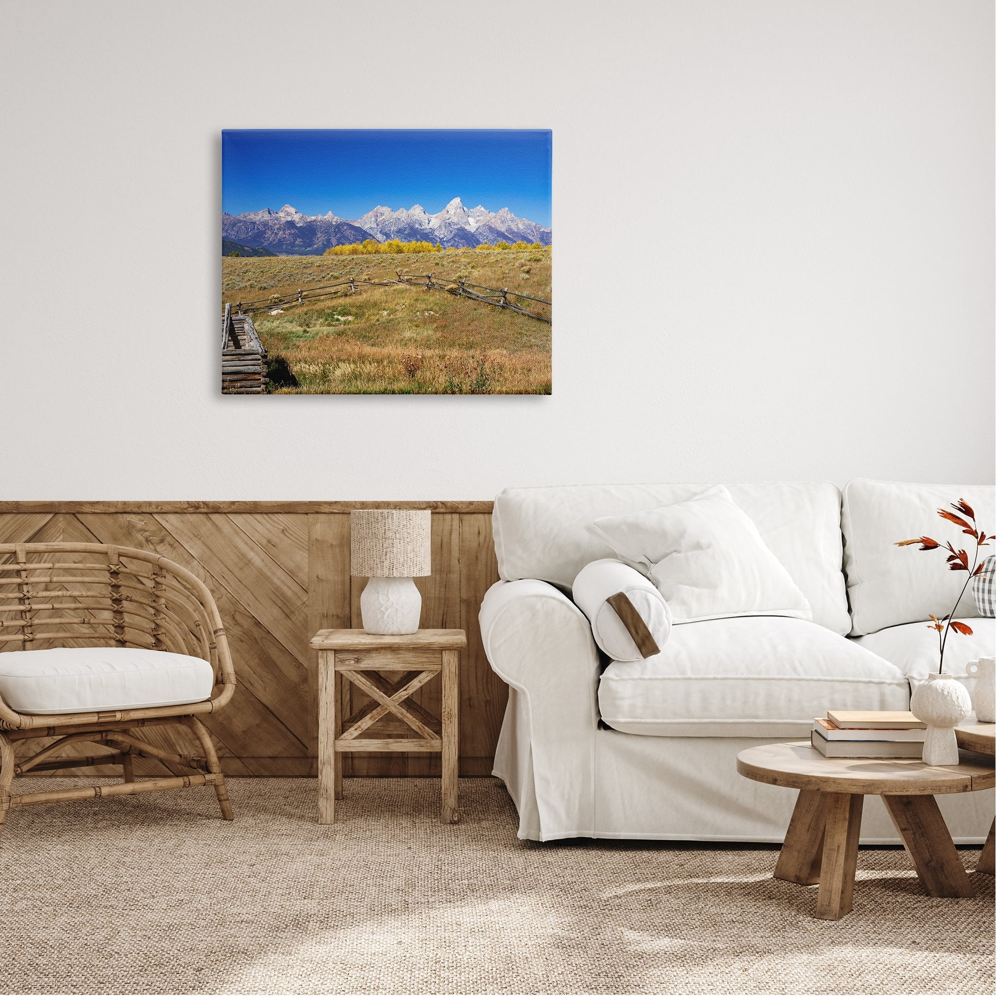 Stupell Industries Panoramic Mountain Peaks Countryside Fence Grassland Field Canvas Wall Art, 40 x 30, Design by Daniel Sproul